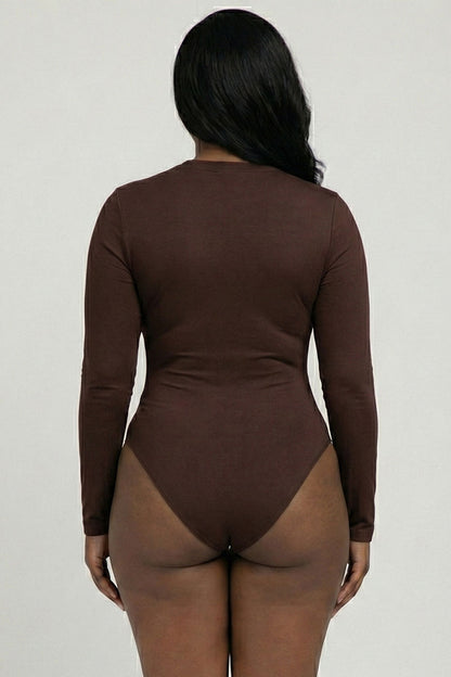 Plus Solid Long Sleeve Round Neck Bodysuit