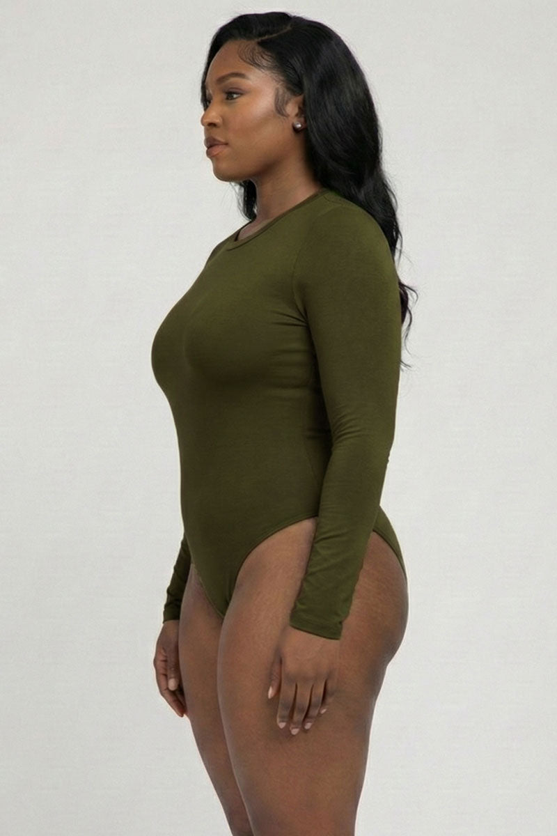Plus Solid Long Sleeve Round Neck Bodysuit