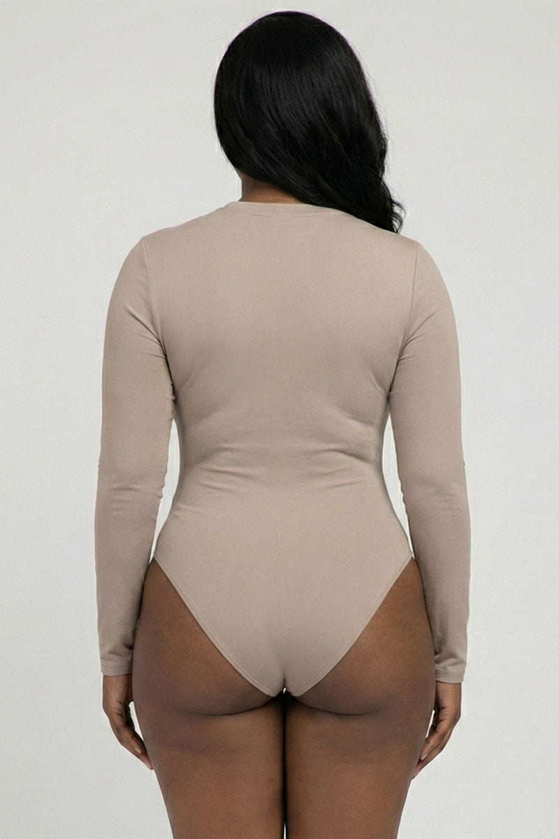 Plus Solid Long Sleeve Round Neck Bodysuit