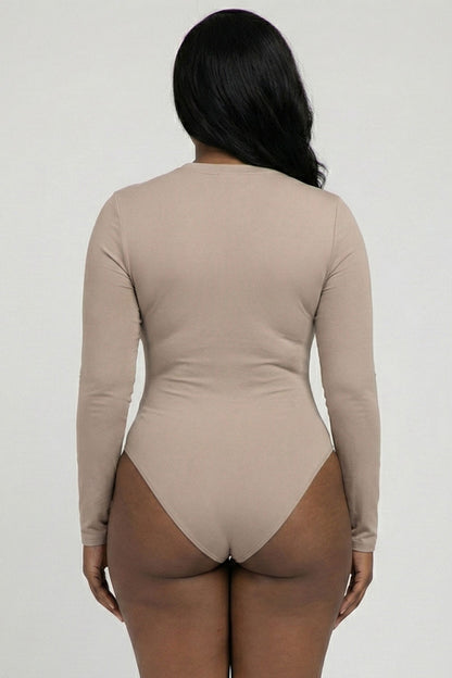 Plus Solid Long Sleeve Round Neck Bodysuit