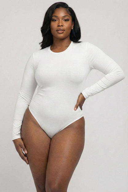 Plus Solid Long Sleeve Round Neck Bodysuit