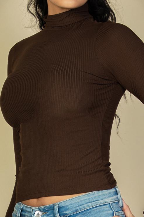 Ribbed Turtleneck Long Sleeve Top