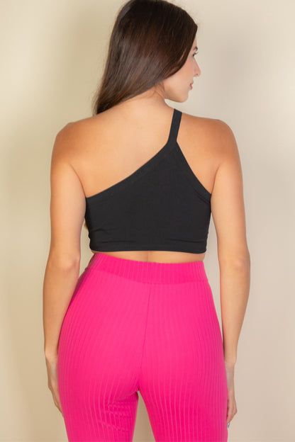 One Shoulder Ribbed Cropped Top (CAPELLA)