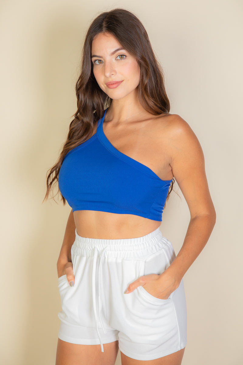 One Shoulder Ribbed Cropped Top (CAPELLA)