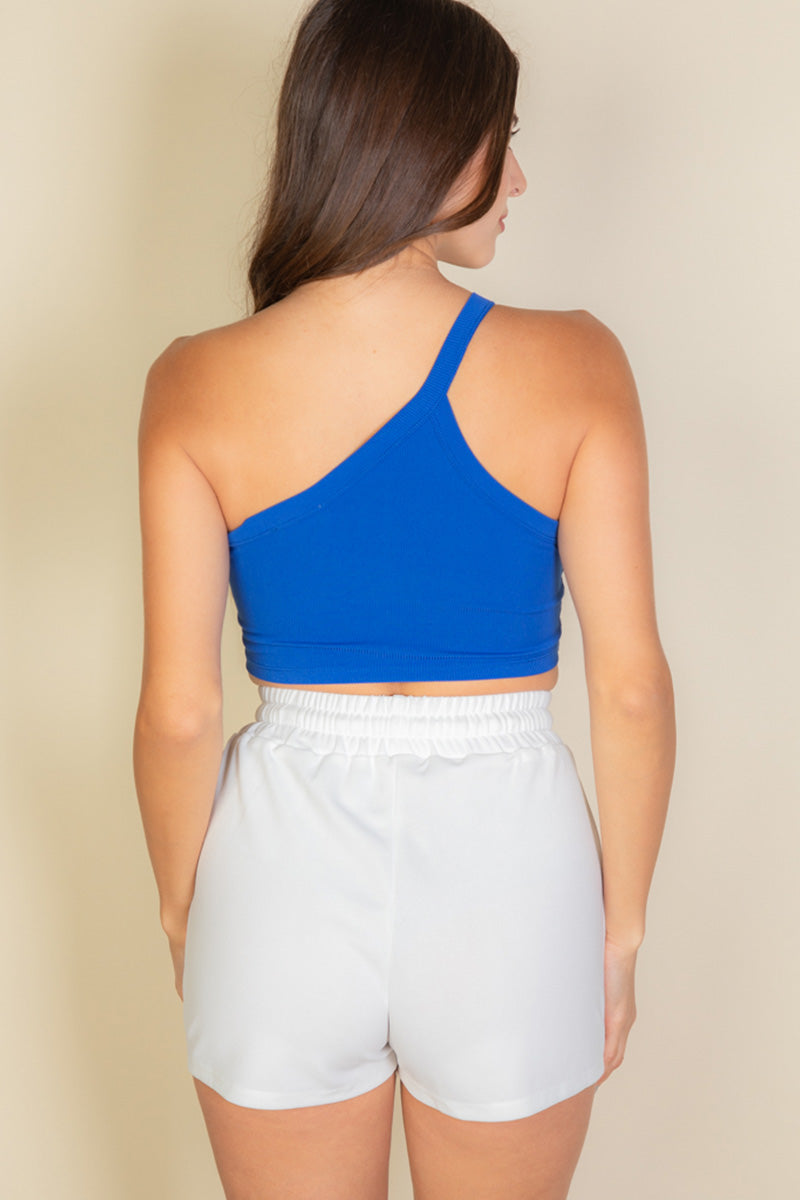 One Shoulder Ribbed Cropped Top (CAPELLA)