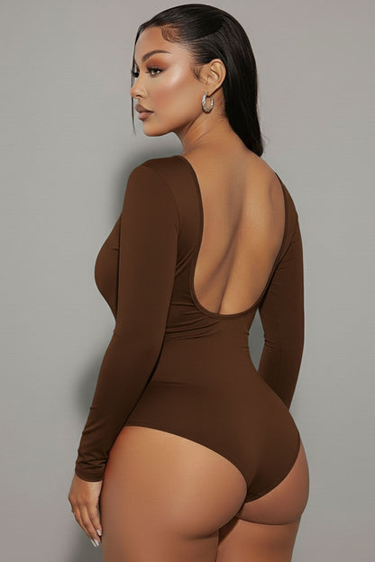 Scoop Neck Solid Long Sleeve Bodysuit