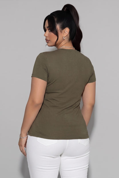 Fine-Gauge Knit Short Sleeve Crew Neck Fitted Tee