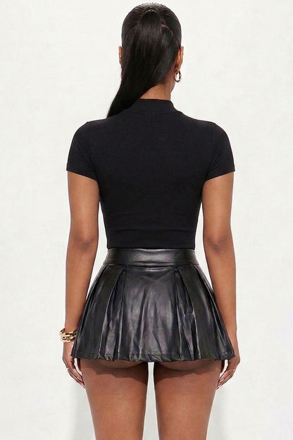 Solid Mock Neck Short Sleeve Top