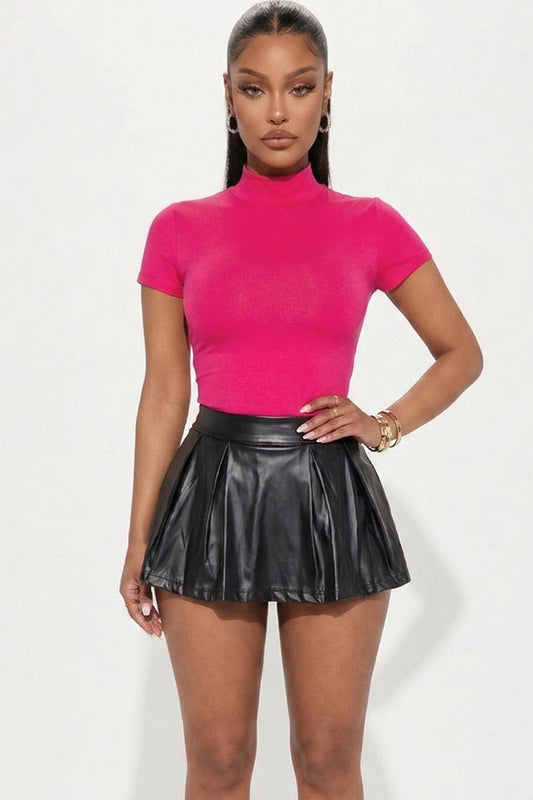 Solid Mock Neck Short Sleeve Top