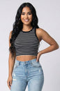 Ribbed Striped Racerback Crop Tank Top