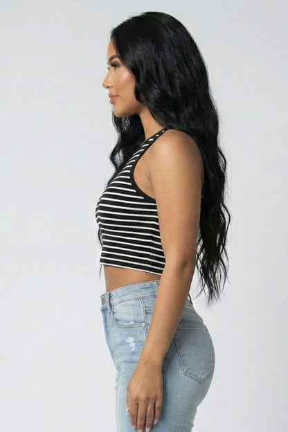 Ribbed Striped Racerback Crop Tank Top