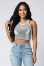 Ribbed Striped Racerback Crop Tank Top