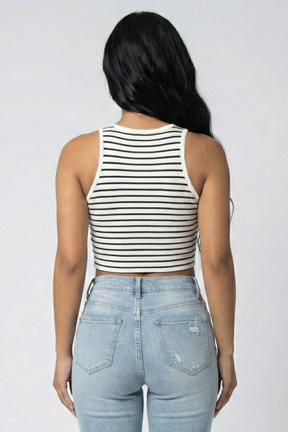 Ribbed Striped Racerback Crop Tank Top