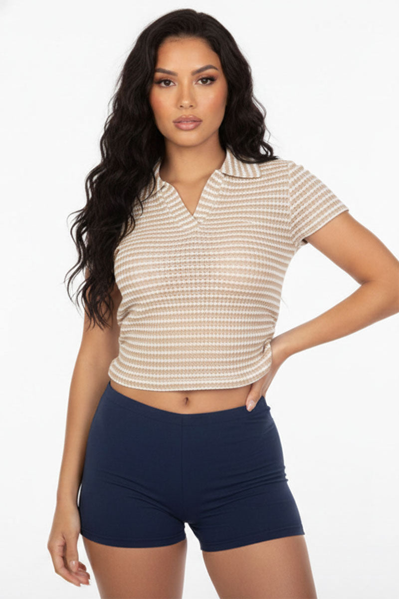 レディース prank project Worsted Cropped Polo Top