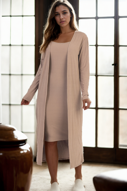 Ribbed Cardigan & Cami Midi Bodycon Dress - Capella Apparel