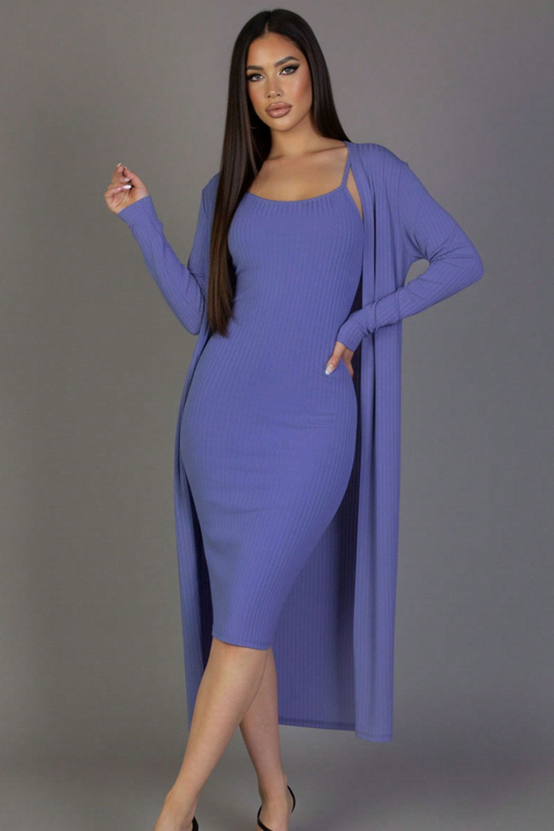 Ribbed Cardigan & Cami Midi Bodycon Dress