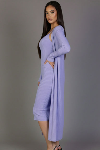 Ribbed Cardigan & Cami Midi Bodycon Dress