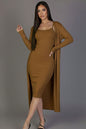 Ribbed Cardigan & Cami Midi Bodycon Dress