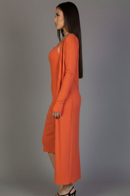Ribbed Cardigan & Cami Midi Bodycon Dress (CAPELLA)