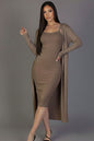 Ribbed Cardigan & Cami Midi Bodycon Dress