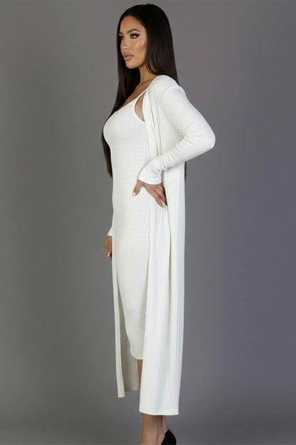 Ribbed Cardigan & Cami Midi Bodycon Dress