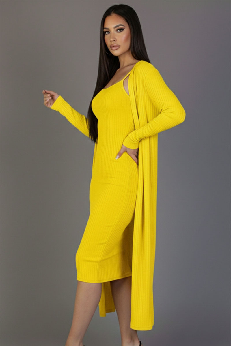 Ribbed Cardigan & Cami Midi Bodycon Dress (CAPELLA)