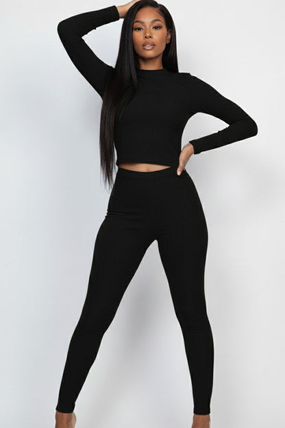 Ribbed Mock Neck Long Sleeve Top & Leggings Set (capella)