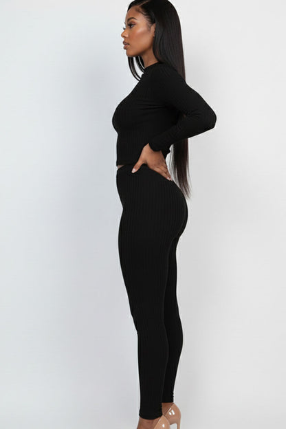 Ribbed Mock Neck Long Sleeve Top & Leggings Set (capella)