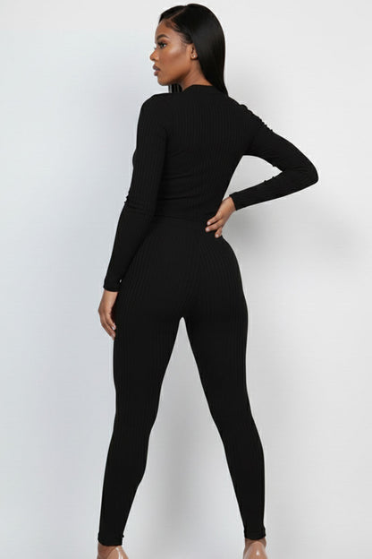 Ribbed Mock Neck Long Sleeve Top & Leggings Set (capella)