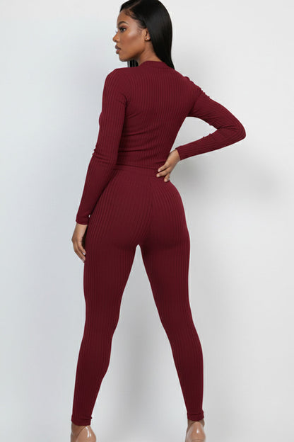 Ribbed Mock Neck Long Sleeve Top & Leggings Set (capella)