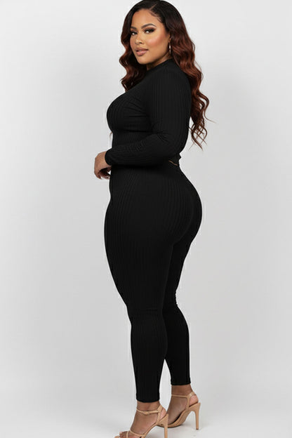 Plus Size Ribbed Mock Neck Long Sleeve Top & Leggings Set (capella)