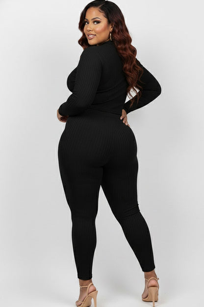 Plus Size Ribbed Mock Neck Long Sleeve Top & Leggings Set (capella)