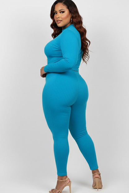 Plus Size Ribbed Mock Neck Long Sleeve Top & Leggings Set (capella)