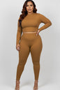 Plus Size Ribbed Mock Neck Long Sleeve Top & Leggings Set