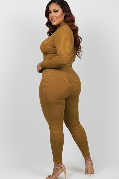Plus Size Ribbed Mock Neck Long Sleeve Top & Leggings Set (capella)