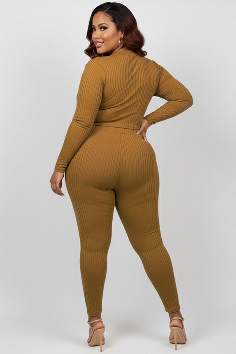 Plus Size Ribbed Mock Neck Long Sleeve Top & Leggings Set (capella)