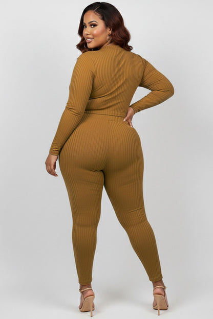 Plus Size Ribbed Mock Neck Long Sleeve Top & Leggings Set (capella)