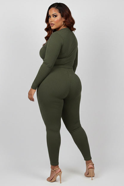 Plus Size Ribbed Mock Neck Long Sleeve Top & Leggings Set (capella)