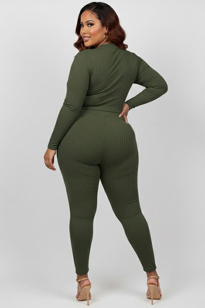 Plus Size Ribbed Mock Neck Long Sleeve Top & Leggings Set (capella)