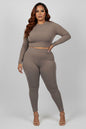 Plus Size Ribbed Mock Neck Long Sleeve Top & Leggings Set