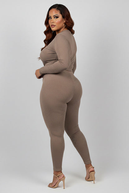 Plus Size Ribbed Mock Neck Long Sleeve Top & Leggings Set (capella)