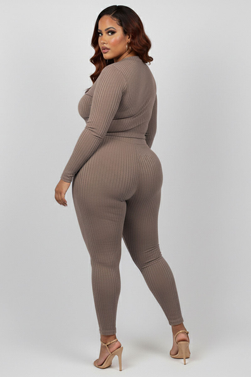 Plus Size Ribbed Mock Neck Long Sleeve Top & Leggings Set (capella)