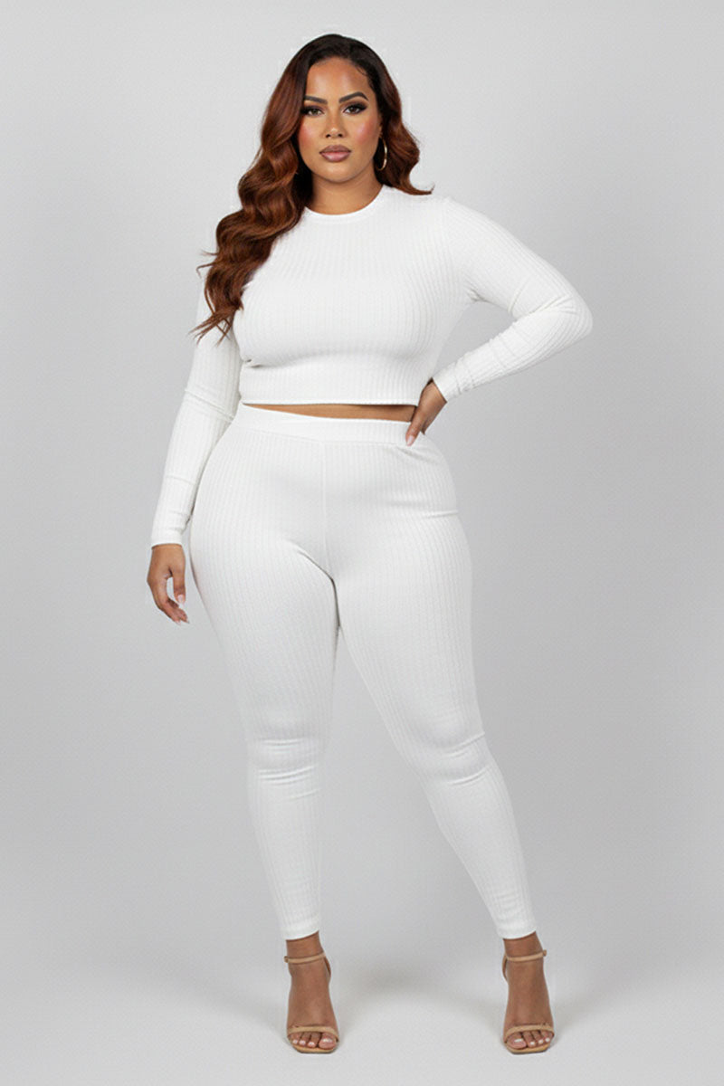 Plus Size Ribbed Mock Neck Long Sleeve Top & Leggings Set