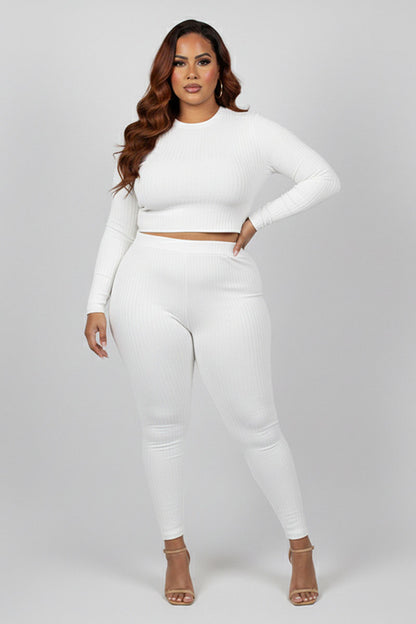 Plus Size Ribbed Mock Neck Long Sleeve Top & Leggings Set (capella)
