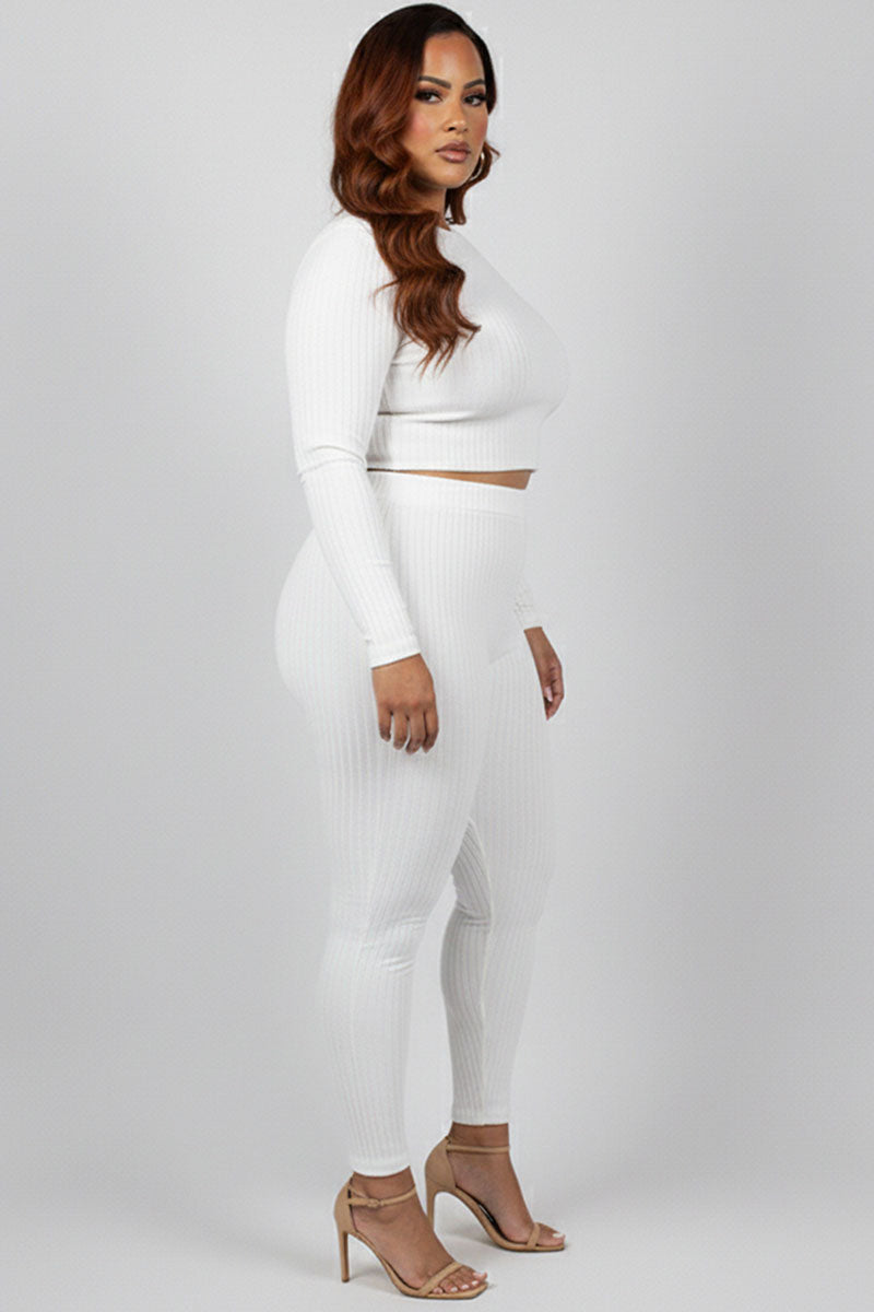 Plus Size Ribbed Mock Neck Long Sleeve Top & Leggings Set (capella)