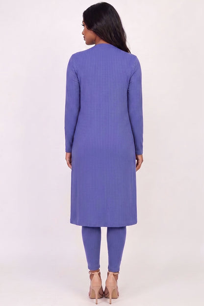 Ribbed Long Cardigan & Leggings Set