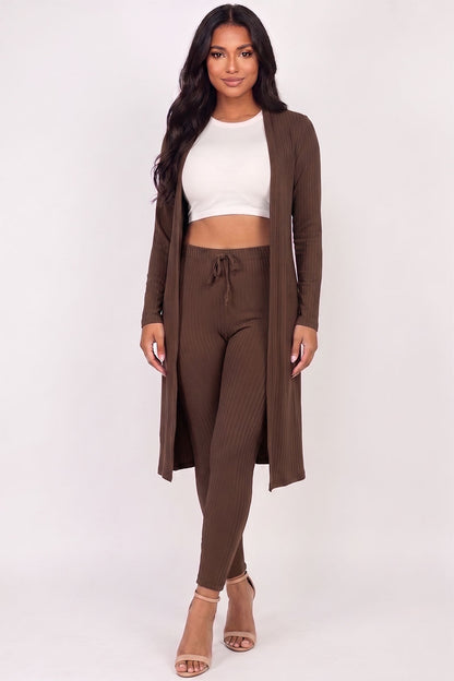 Ribbed Long Cardigan & Leggings Set
