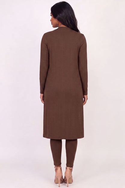 Ribbed Long Cardigan & Leggings Set
