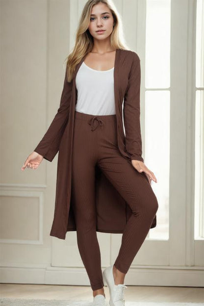 Ribbed Long Cardigan & Leggings Set - Wholesale Capella Apparel