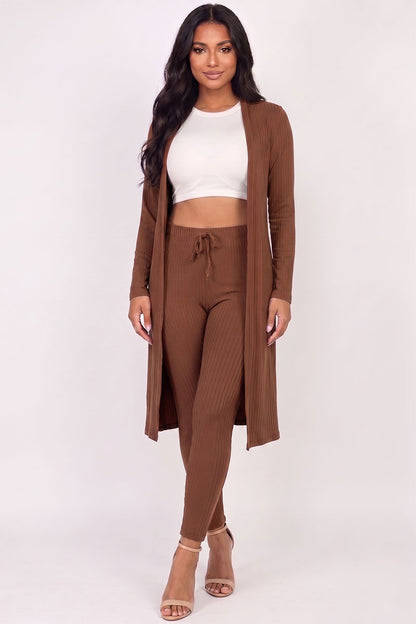 Ribbed Long Cardigan & Leggings Set